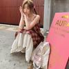 Lace Patchwork Plaid Sling Dress - Women's Summer 2025 New Loose Slimming Two-Piece Skirt.
