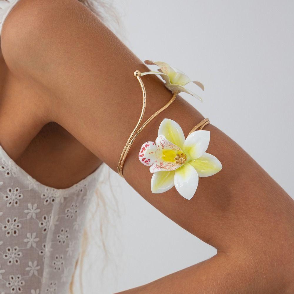 Egg Flower Open Arm Bangle Adjustable Armband Fashion Flower Arm Chain  Party