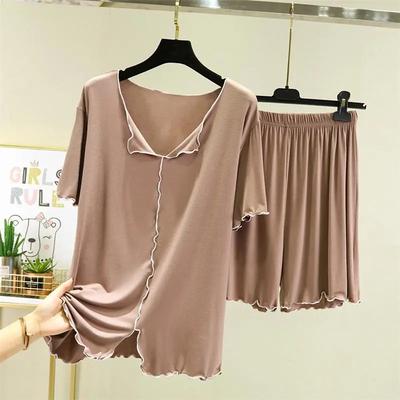 Damen Sommer Leicht Locker Sitzendes Loungewear Set Kurzarm Oberteil + Shorts Kann Draußen Getragen Werden Nachtwäsche & Freizeit Zweiteiliges Set