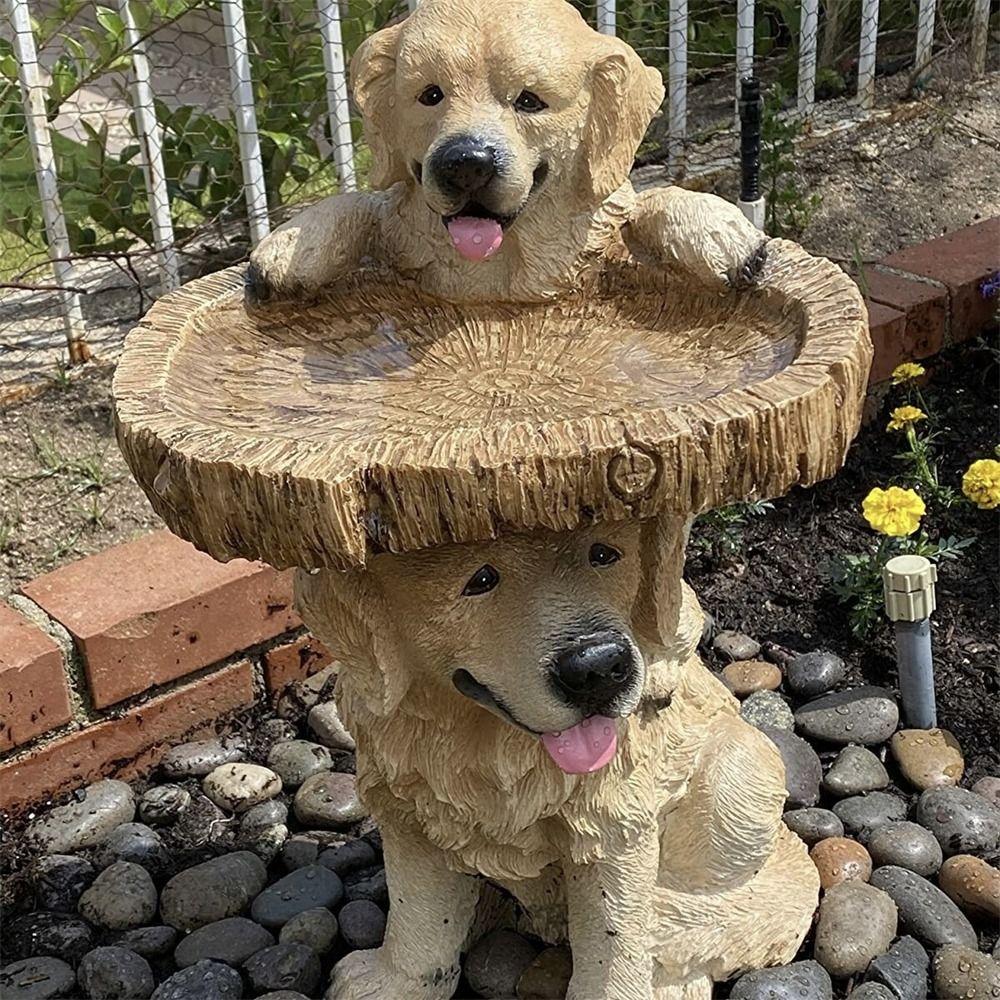 Resin Crafts Garden Dog Statues Animal Bird Feeding Tray Cute Garden Decoration  for Home Yard