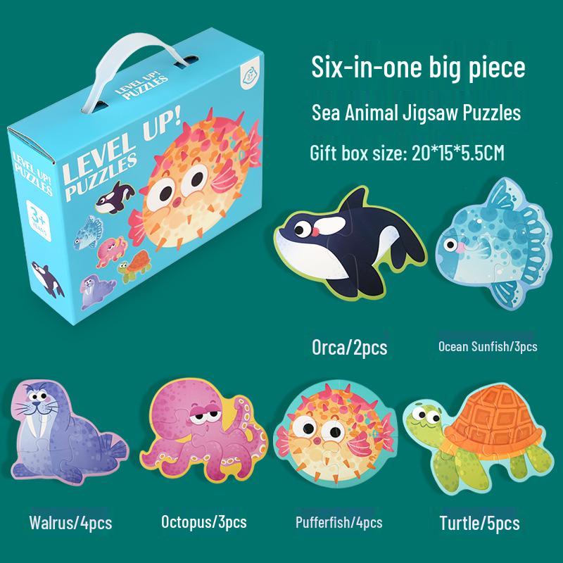 3+ Six-in-One Wooden Puzzle Box: Solid Wood Educational Toy for Girls and Boys, 60 Pieces
