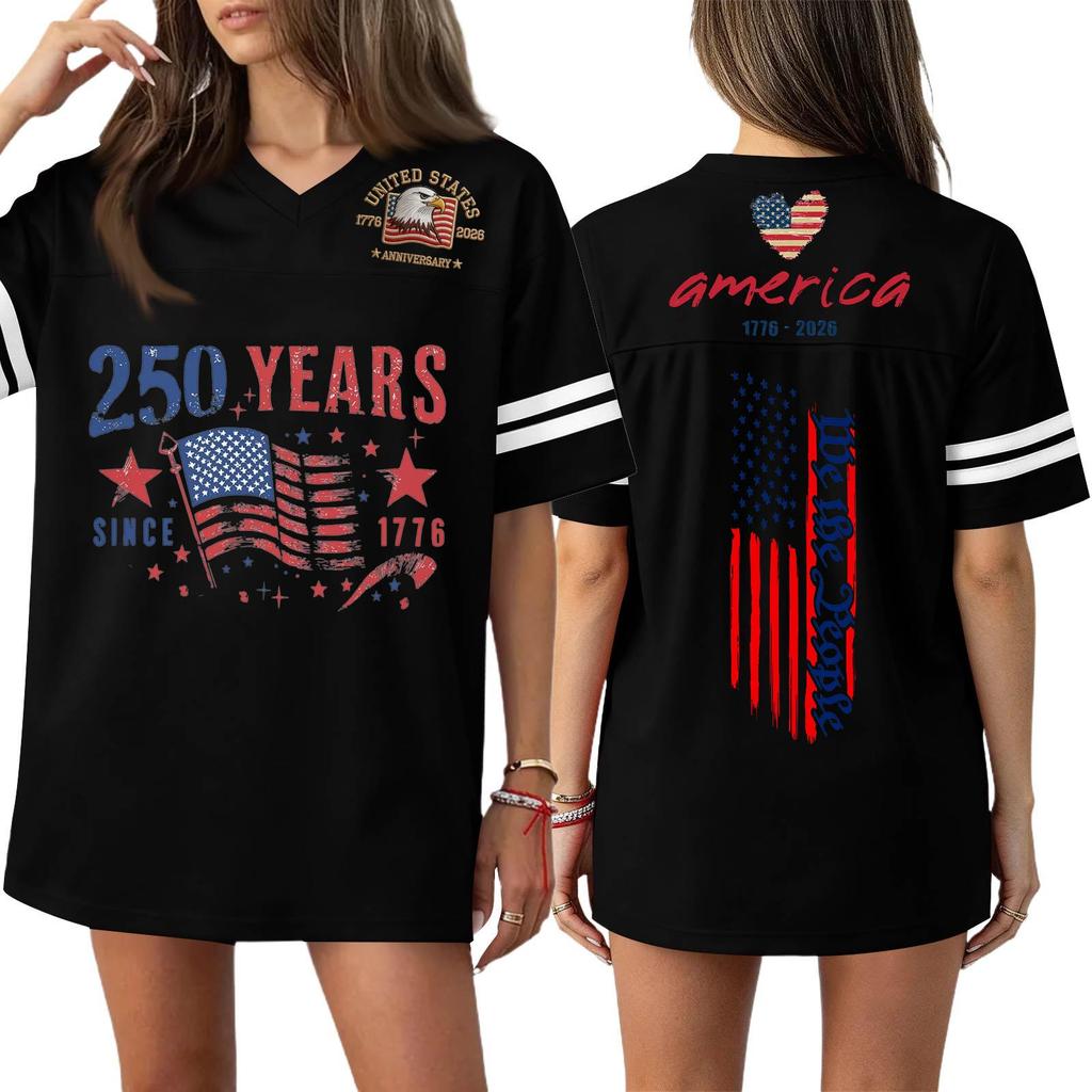 Damen Casual Mode V-Ausschnitt Sport Unabhängigkeitstag Druck Kurzarm Sport T-Shirt Top