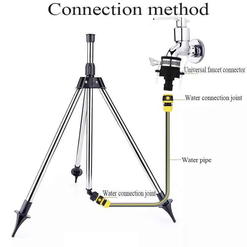 360 Rotary Irrigation Sprinkler Head With Tripod Telescopic Support Automatic Rotating Sprayer Garden Watering Sprinkler Head