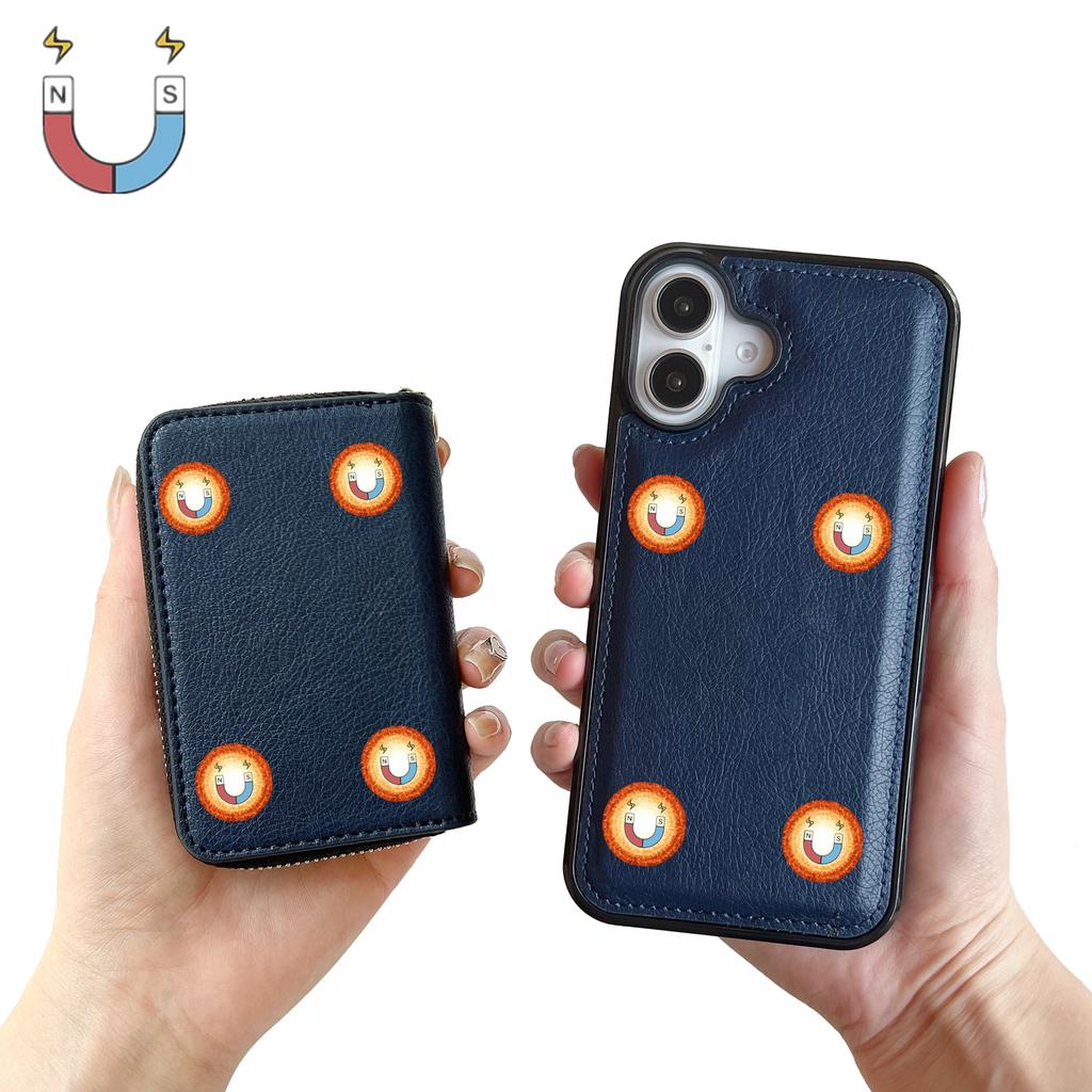 For iPhone 16 Case Detachable Zipper Card Bag PU+TPU Kickstand Phone Case with Strap