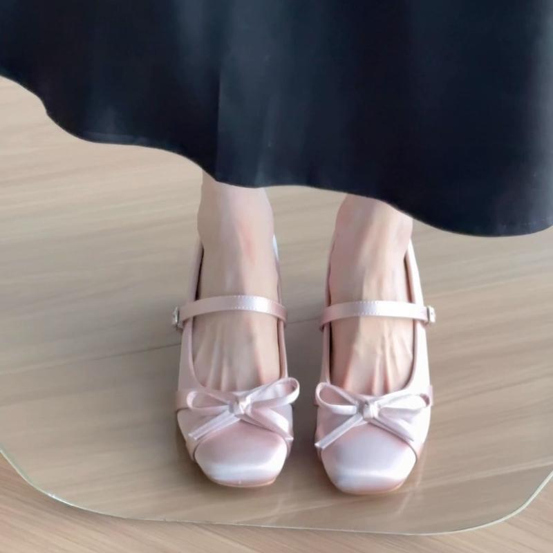 Fashion French Bow Thick Heel Single Buckle Mary Jane Shoes for Women 2025 New Summer with Skirt Comfortable and Lightweight High Heels