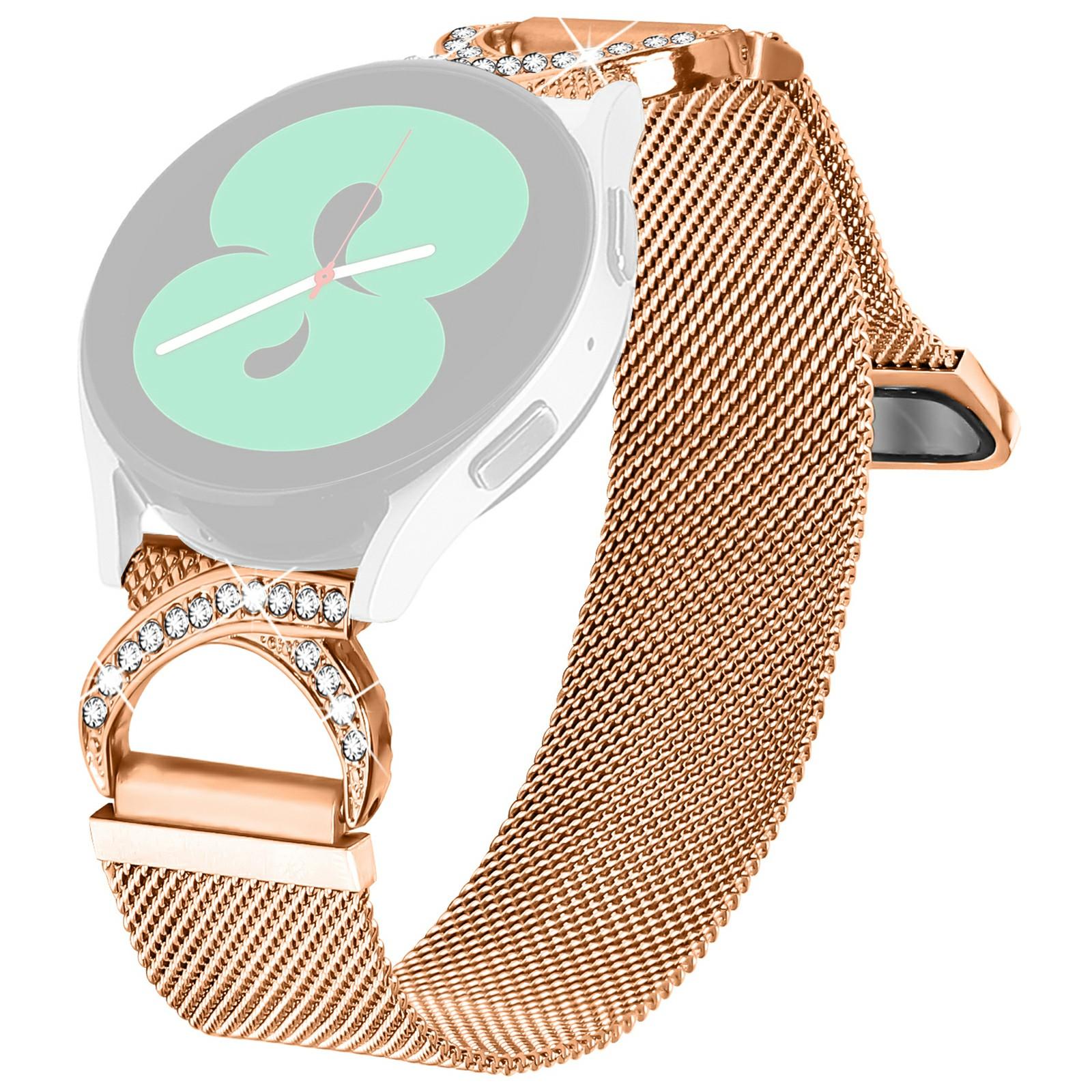 

Ремінець для Samsung Galaxy Watch3 41мм Міланський металевий ремінець Декор стразами Rose Gold