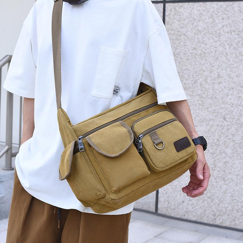 Hochwertige Herren-Canvas-Umhängetasche mit Doppeltaschen für Reisen