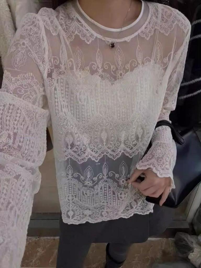 Camisa de Renda com Trança Estilo Coreano 2026 - Novo Design Outono/Inverno