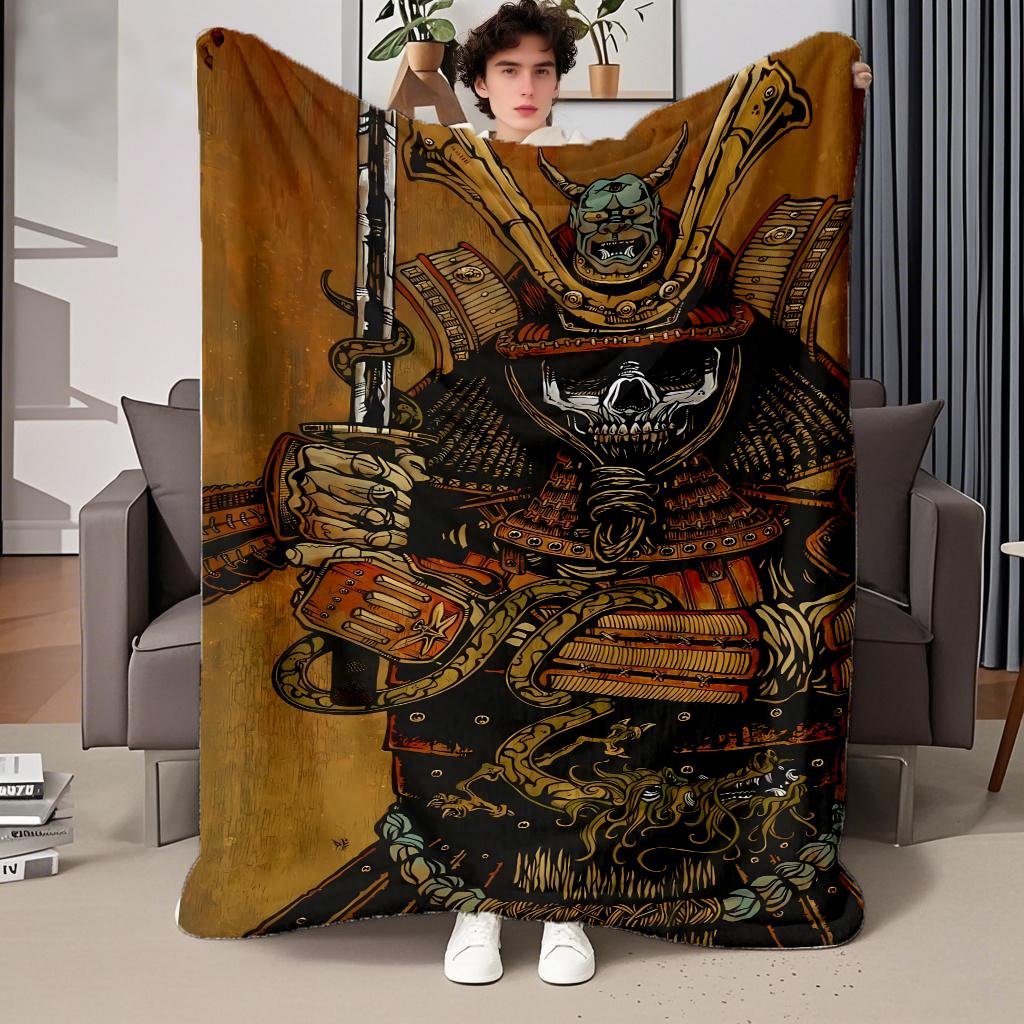 2025NEW Skull Warrior Print soft Blanket Flannel Decoration  for sofas bedrooms airconditioned rooms Gifts for kids and friends