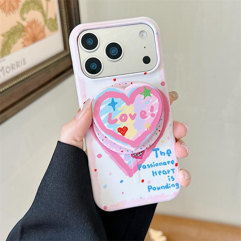 Graffiti Heart Puppy Magnetic Stand Case for iPhone 17/16 Pro Max/15 Pro