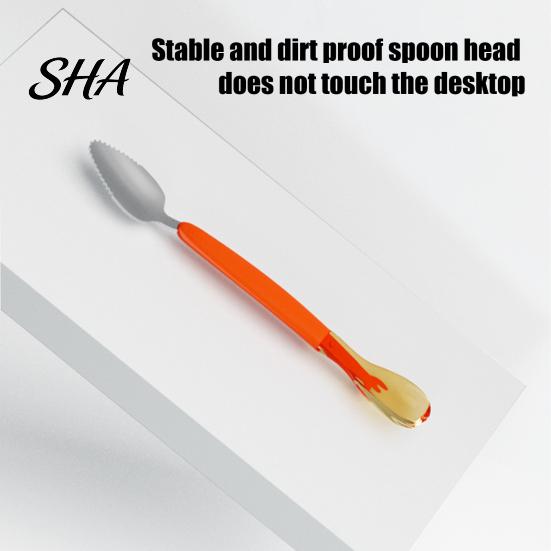 Fruit Scraper Spoon Double Head Baby Spoon, Silicone Feeding with Serrated Stainless Spoons Steel Scraper, Hygienic Infant Tool, for Puree Safe