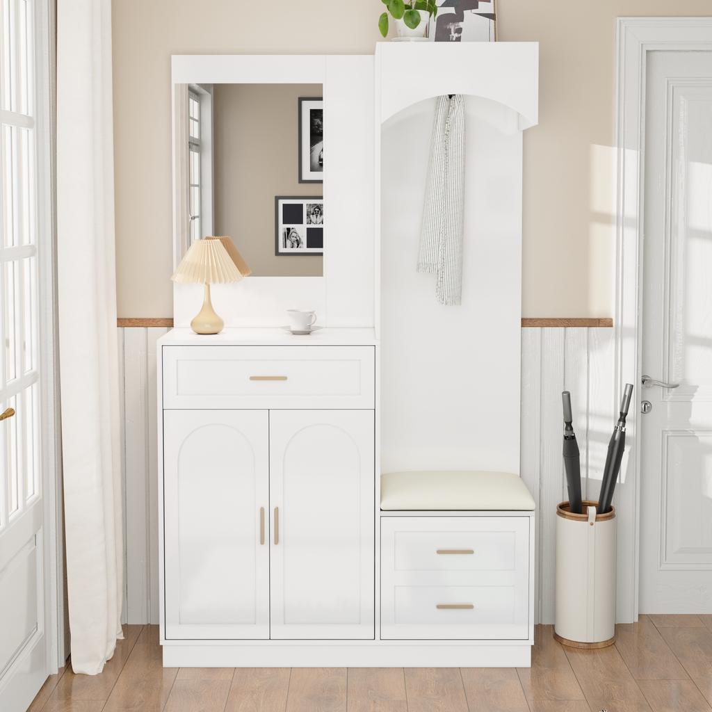 Modern, Compact Wardrobe, Wardrobe Cabinet and Shoe Cabinet Combination, Entrance Cabinet, Multifunctional Storage Shelf with Mirror