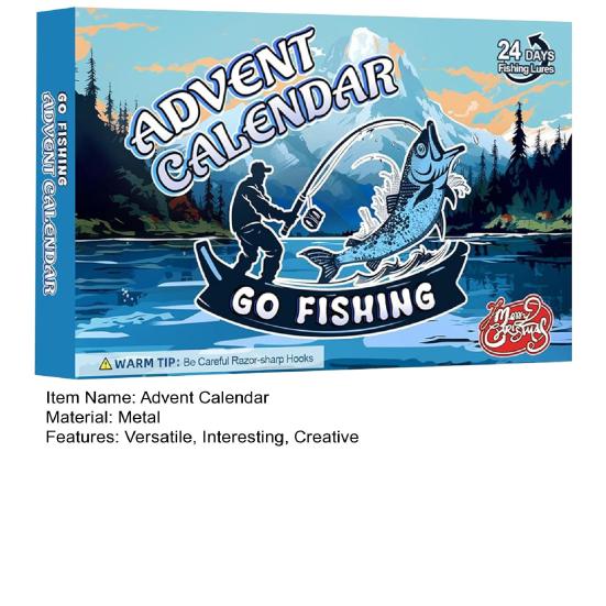 Vánoční adventní kalendář 2024 Sada náčiní na ryby 24 dní odpočítávání Rybářská návnada Denní rybářské vybavení s návnadami Háčky Příslušenství