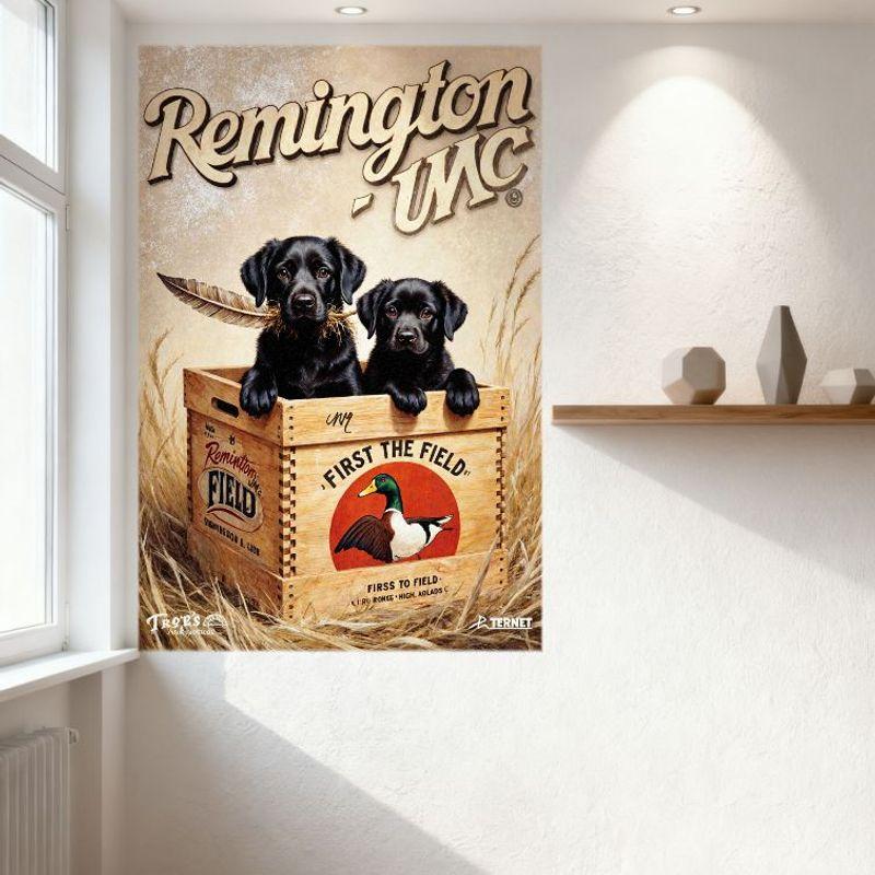 Remington UMC Black Labrador Puppies Hunting Theme Metal Tin Sign Vintage Field Duck Art Wall Decor for Man Cave Bar Home Office