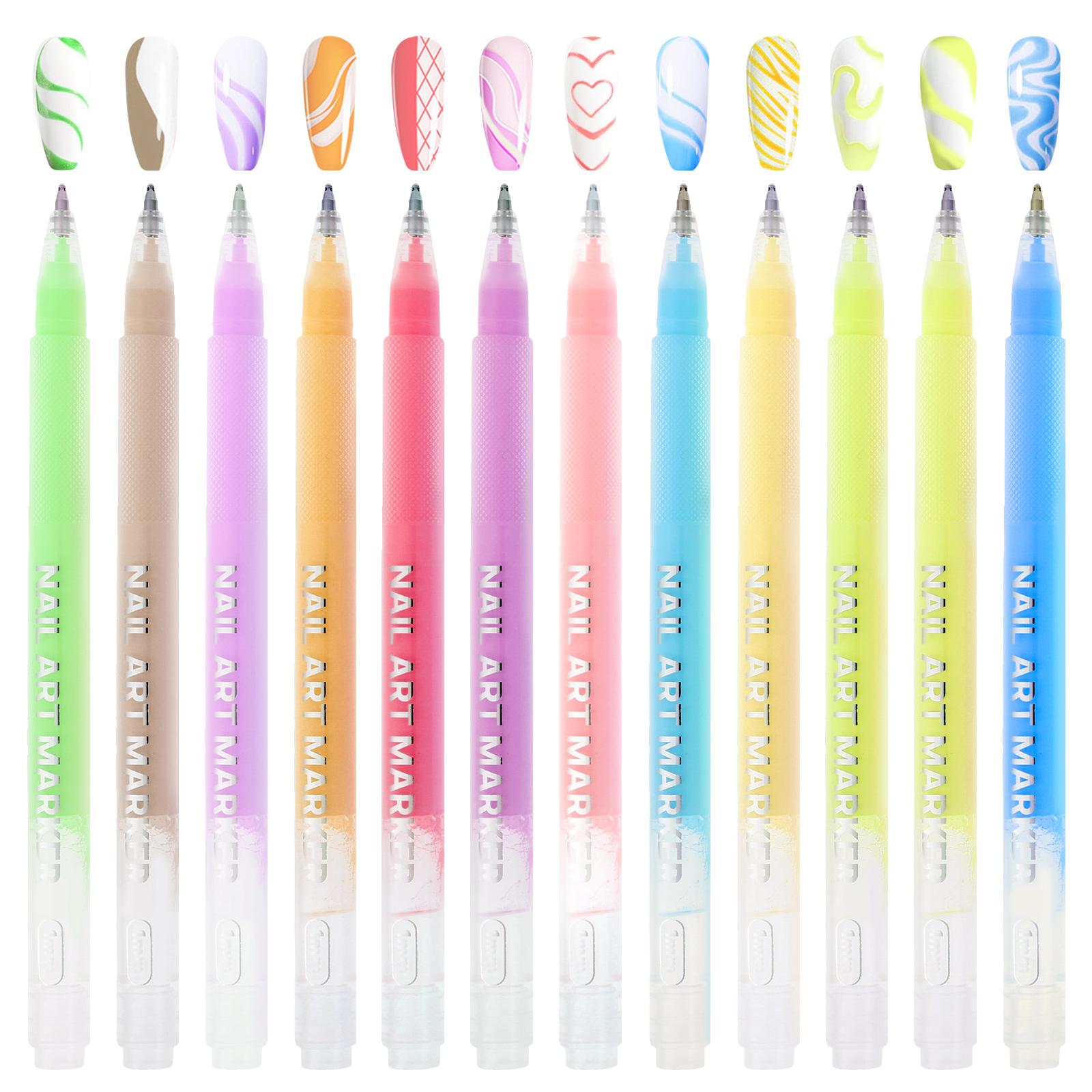 

12Pcs Nail Art Pens Set 12 Colours 1MM/0.04inch Nail Art Markers Safe Manicure Markers for Graffiti Dotting Liner and Painting