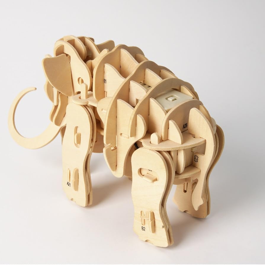 Tsukurundesu® Battery-Operated 3D Wooden Puzzle Dinosaur Series (Mammoth) with Japanese Instructions