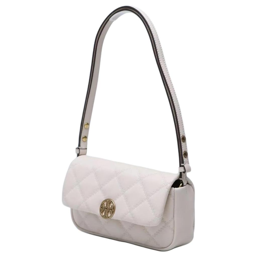Tory Burch Metal Micro Logo Diamond Pattern Lambskin Crossbody Shoulder Bag Women Bags White 158137-100