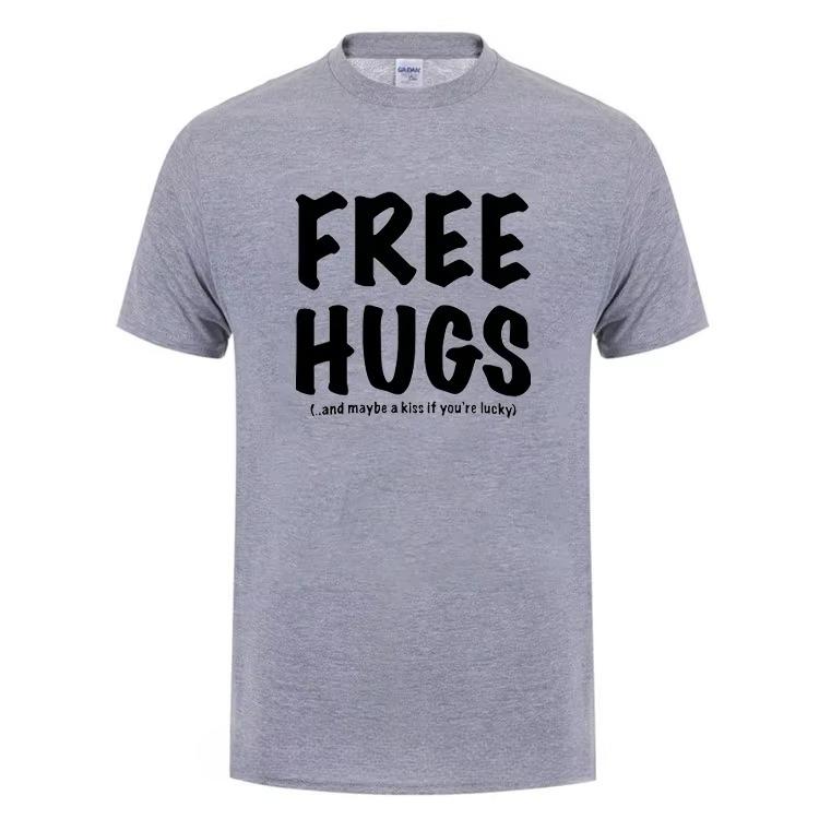 Free Hugs Printing T Shirt for Men Male Summer Tops Tee O Neck Short Sleeve Fashion Cotton T-Shirt Tshirt Man Brand Clothing