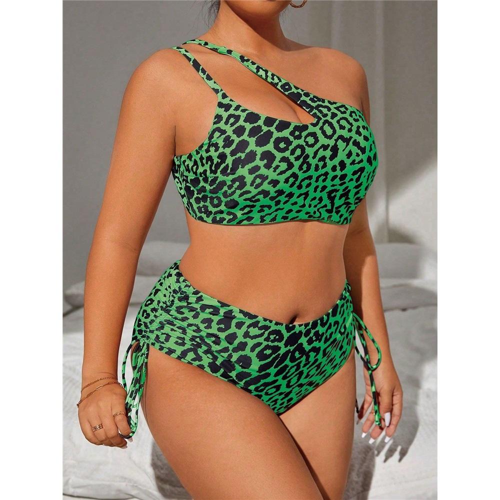 Sexy Leopard Print Large Size Swimsuit Women's Split High Waist Bikini Suit