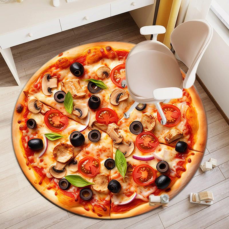 1Pc Food Theme Printed Circular Carpet, Home Door Mat, Outdoor Travel Protection Carpet A6
