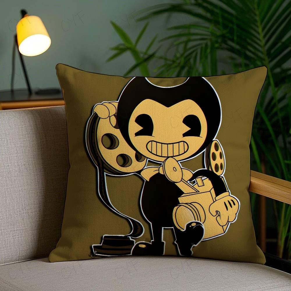 

B-Bendy And The I-Ink Machine Anime Pillow Case Safe Custom Photo Pillow, Anti-fade Brushed Fleece Cushion 16x16Inch