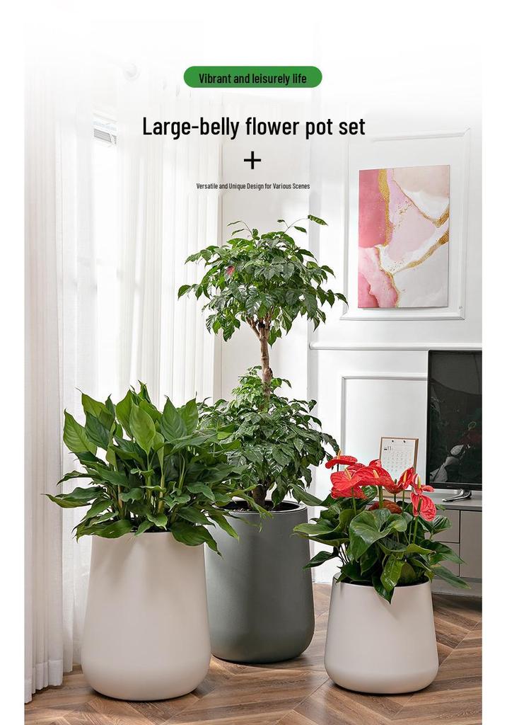 Nordic Creative Self-Watering Large Round Rattan Style Indoor Flower Pot for Green Plants