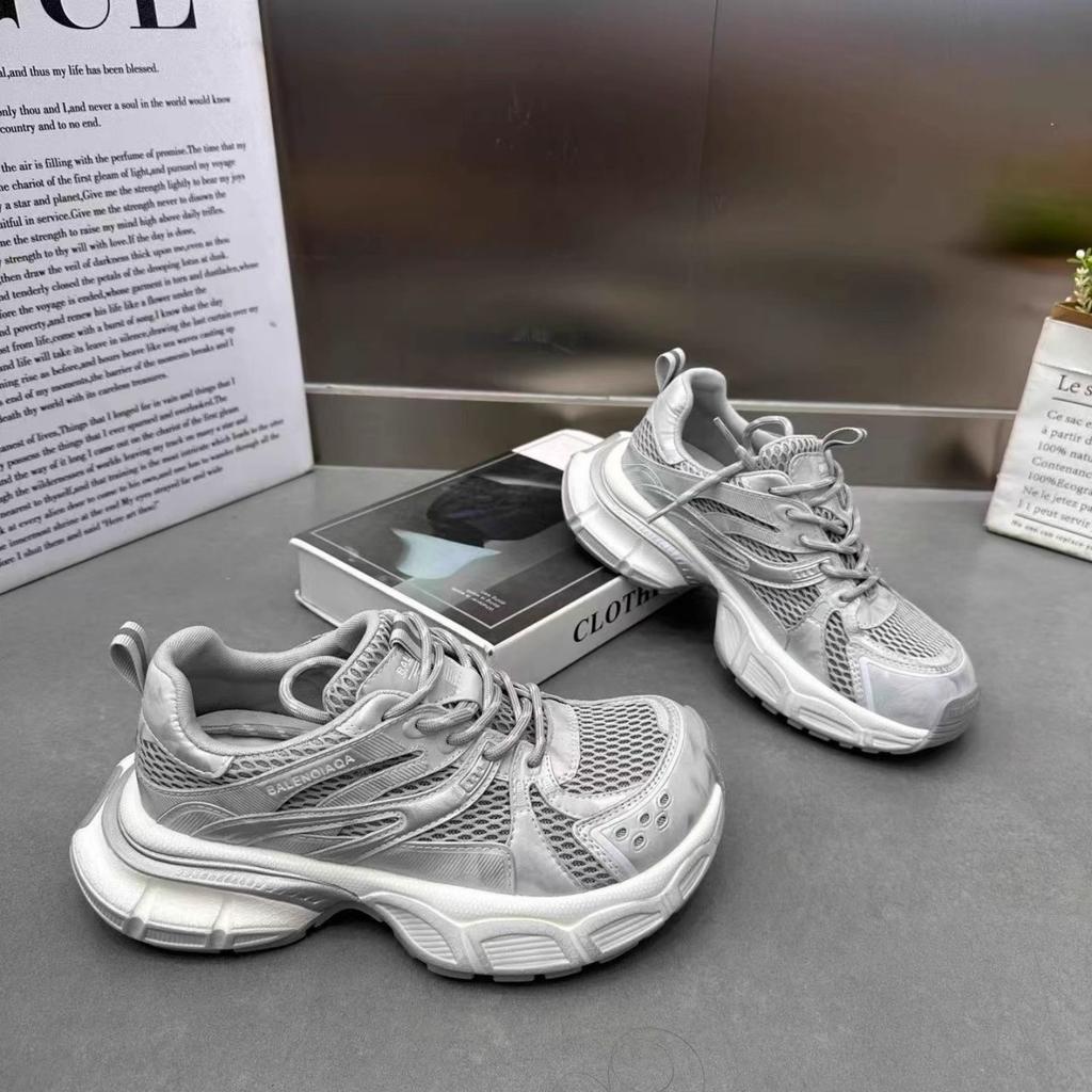 Soft Leather Platform Dad Shoes Women's 2025 New Fashion Versatile and Thin Casual Sports Breathable Mesh Running Shoes
