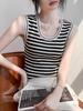 Koreanisches Kontraststreifen-U-Ausschnitt-Strick-Camisole-Weste - Damen Frühling 2026 Figurbetontes Ärmelloses Top