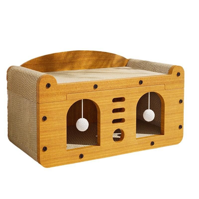 Cat scratch board, wear-resistant cat paw board, cat bed integrated, all-season universal, cat house, cat toy products, non-shedding, double-layer