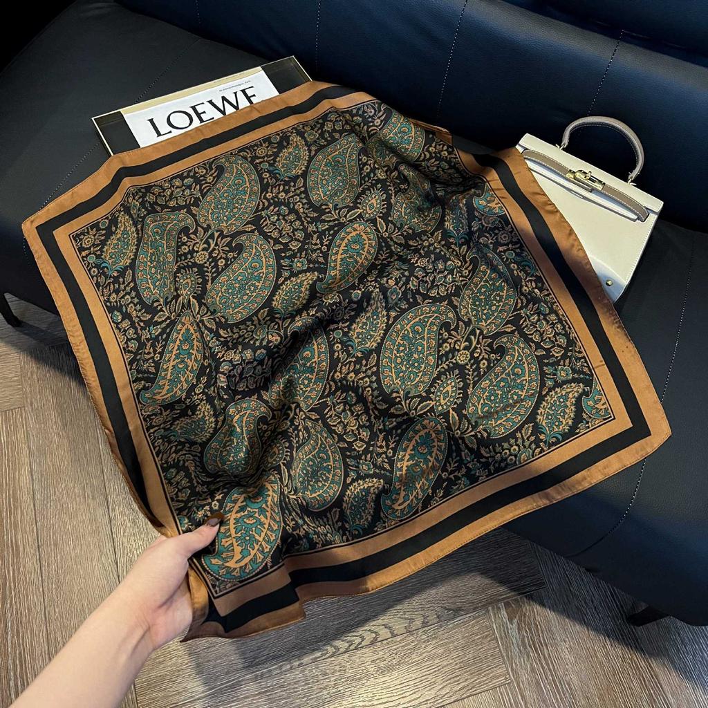 Luxury Paisley Square Scarf Women Print Satin Neckerchief Spring Hair Band Foulard Bandana Echarpe Tie Shawl Wraps