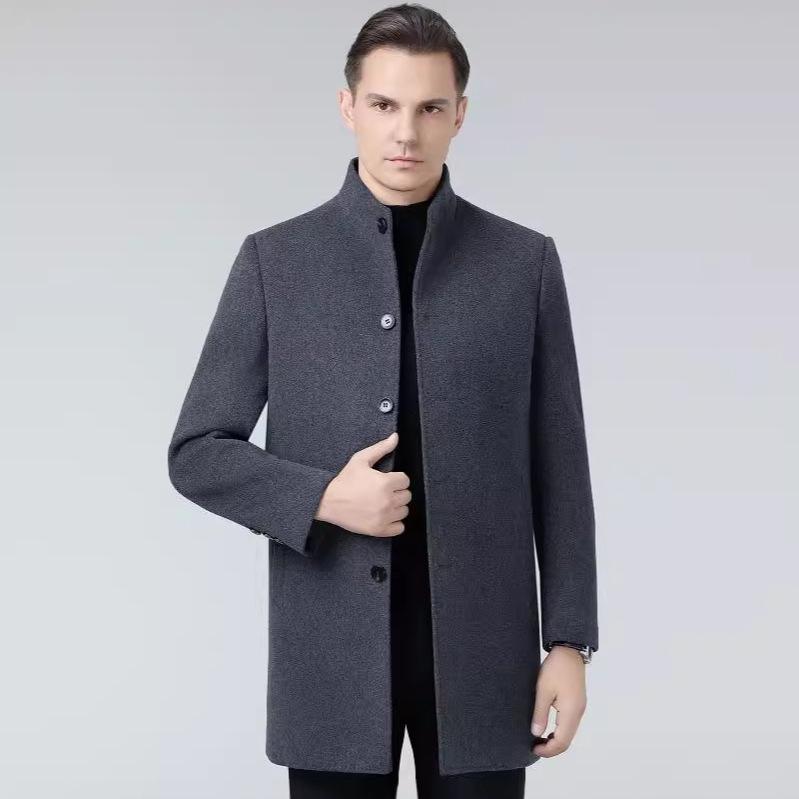 High-Quality Men's Double-Faced Wool Coat with Down Liner: Autumn/Winter Business Casual Stand Collar