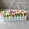 Artificial Flower Set: Wooden Fence & Small Potted Plants for Home Decoration