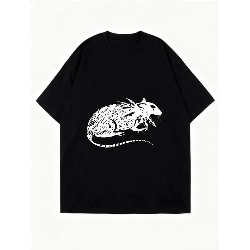 Oversized T Shirt White Rat Print And Text Casual Wear For Women