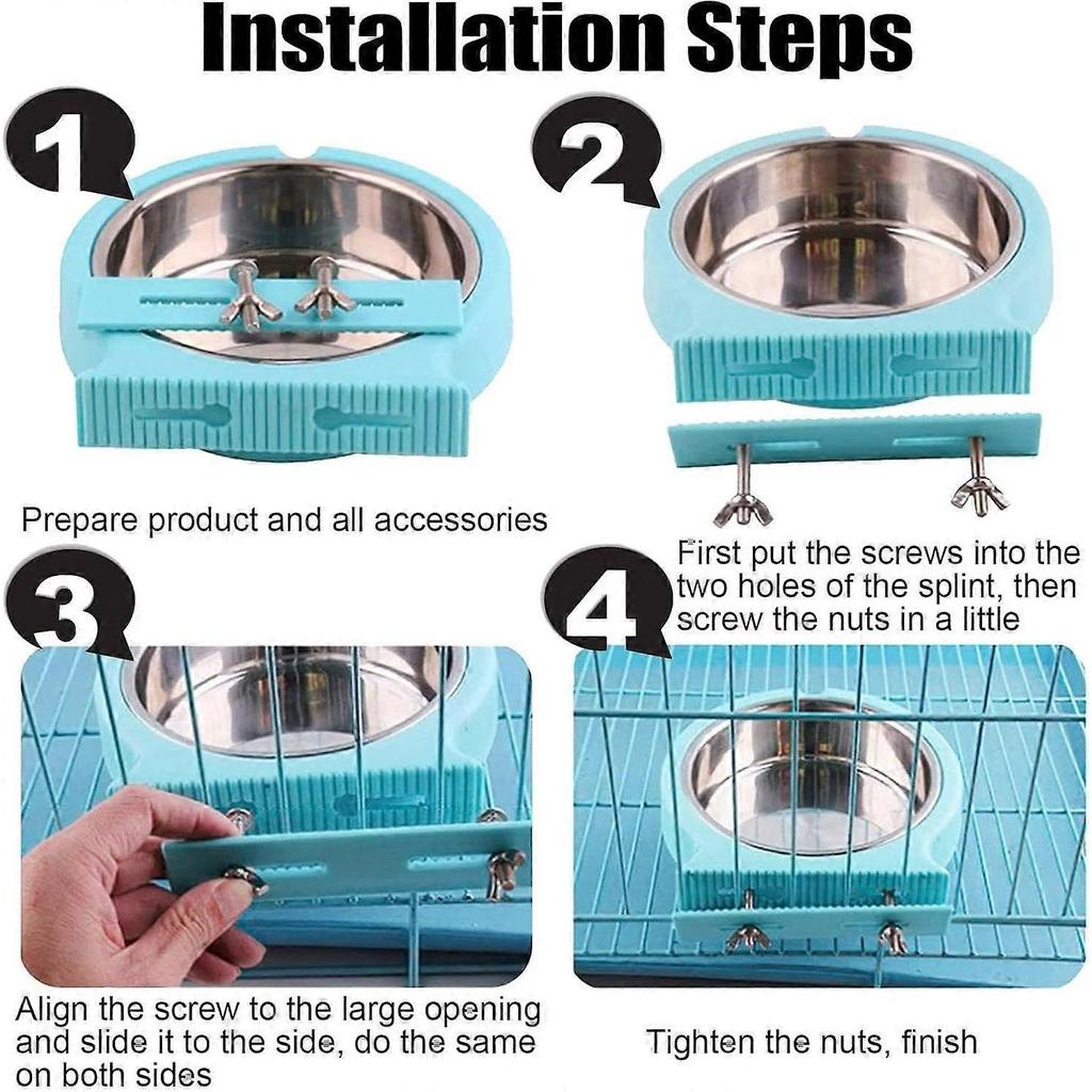 2 Pack Crate Dog Bowl Removable Stainless Steel Water Food Bowl Hanging Pet Cage Coop Cup for Rabbit Cat Puppy Bird Bunny Small Animals