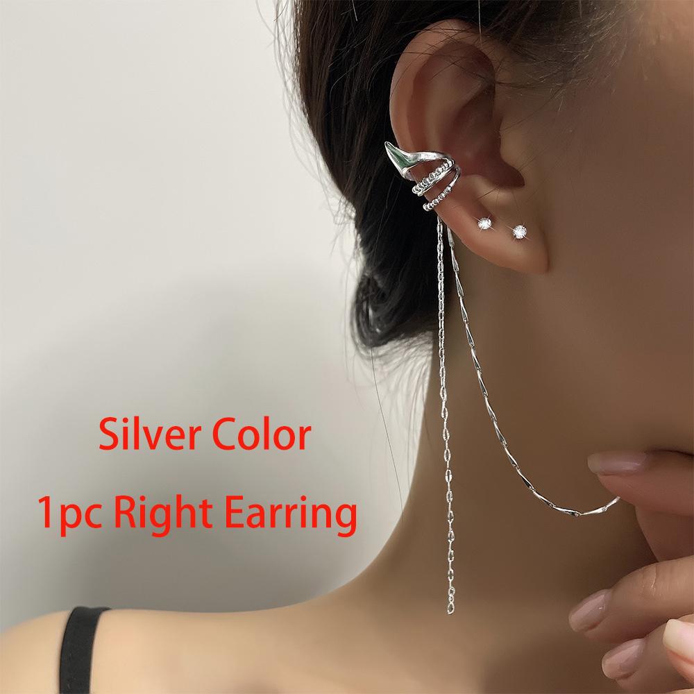 1pc Ear Cuffs Fake Piercing Earrings For Girls Long Chian Tassel Ear Clip Snake Butterfly Women's Jewelry New Ins Fashion EF117