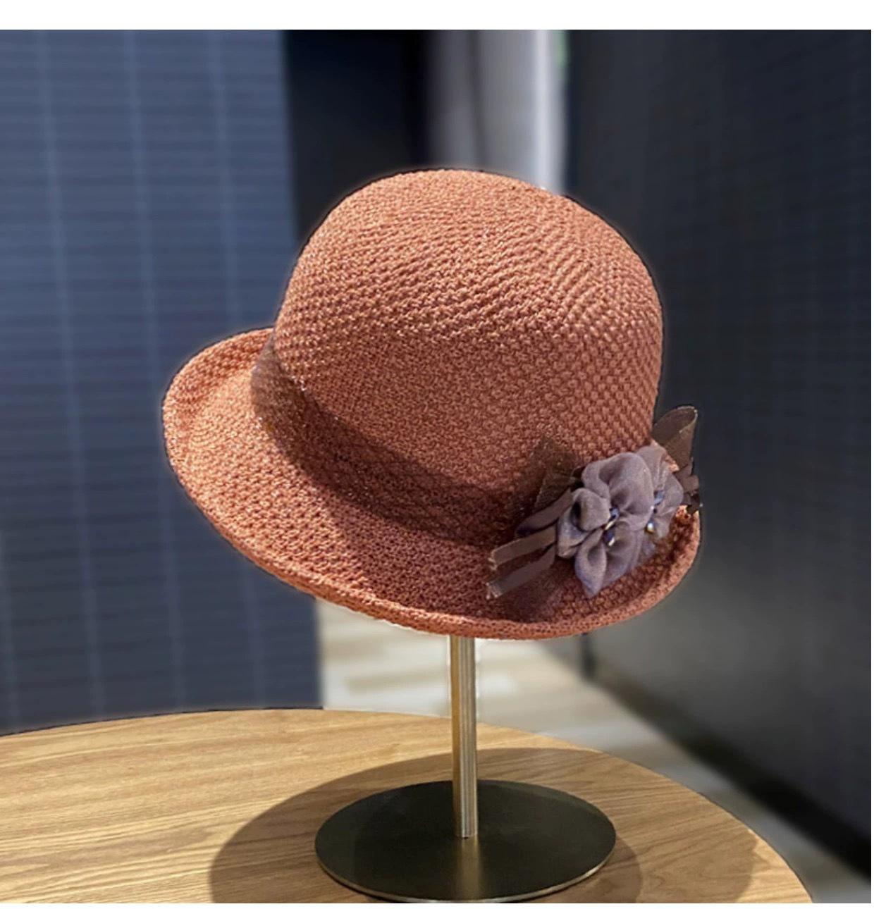 

2025 New Arrival! Women s Summer Rolled Brim Sun Hat | Organza Flower Decorated Bucket | Short Brim Pot & Straw 55-60cm brick червоний колір