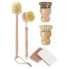 ABYN-6 Pack Bamboo Dish Brush & Sponge Set, Wooden Handle Kitchen Scrub Brushes, Multi-Purpose Dishwashing Cleaner