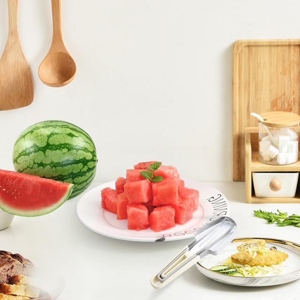 3-in-1 Stainless Steel Watermelon Fork Slicer Cutter for Camping Kitchen Gadgets