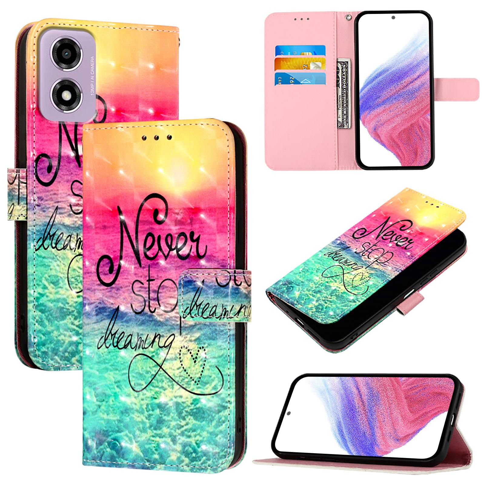 

For Motorola Moto E14 4G Leather Case Pattern Printing Wallet Stand Mobile Cover with Strap Never Stop Dreaming