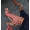 Cross-border Large Size High Heel Rhinestone Sandals Women's Summer European and American Foot Ring Buckle Strap Peep Toe Block Heel Sandals