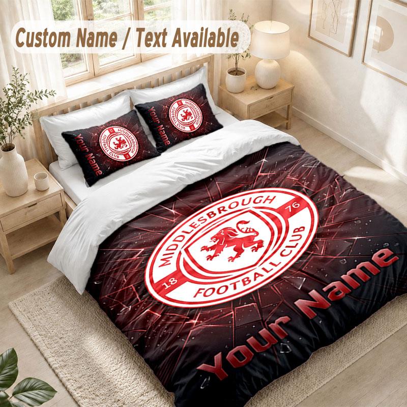 Custom Name Bedding Set 3 PiecesMiddlesbrough FC Print Duvet Cover + 2 Pillowcases Soft Bed Decor
