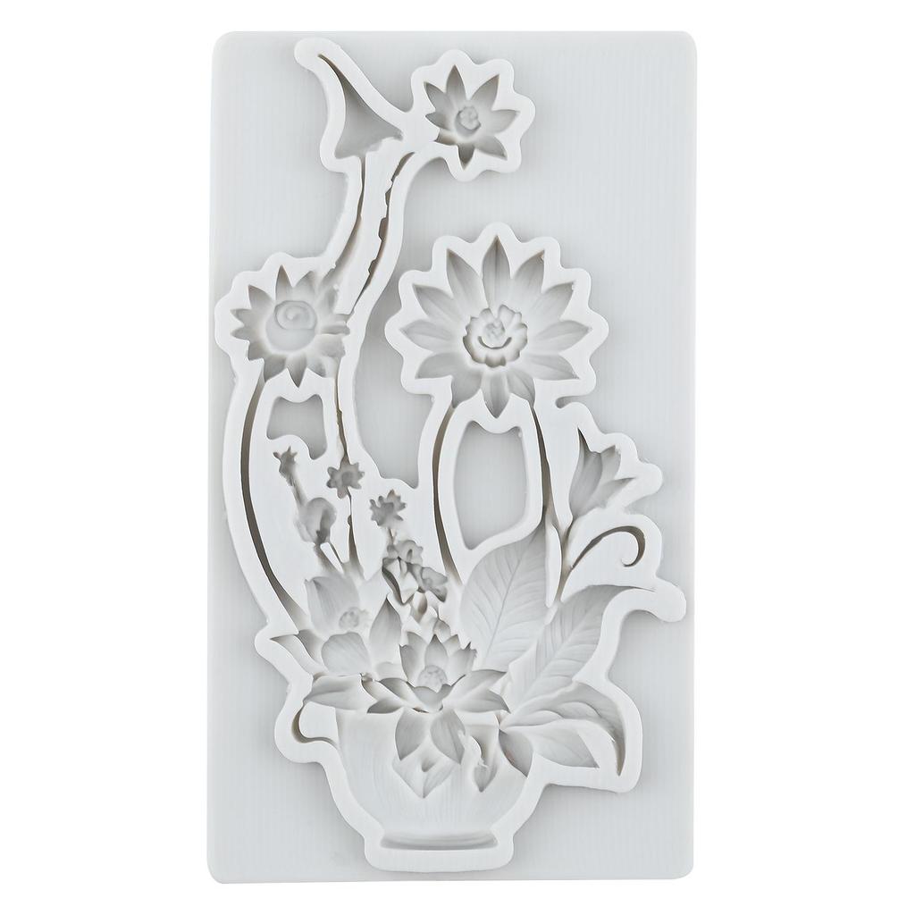Flower Vase Silicone Molds Lotus Rose Daisy Flower Fondant Mold Relief Flower Mold Cake Decorating Tools Cupcake Topper Candy Chocolate Gumpaste Mold