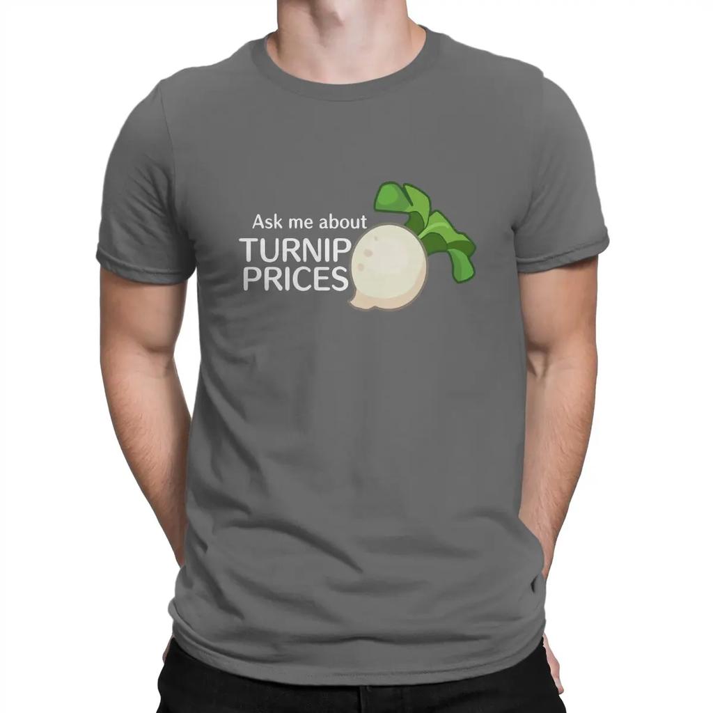 Ask Me About Turnip Prices T Shirts for Pure Cotton Vintage T-Shirt Animal Funny Crossing Timmy Game Short Sleeve Tops Unisex