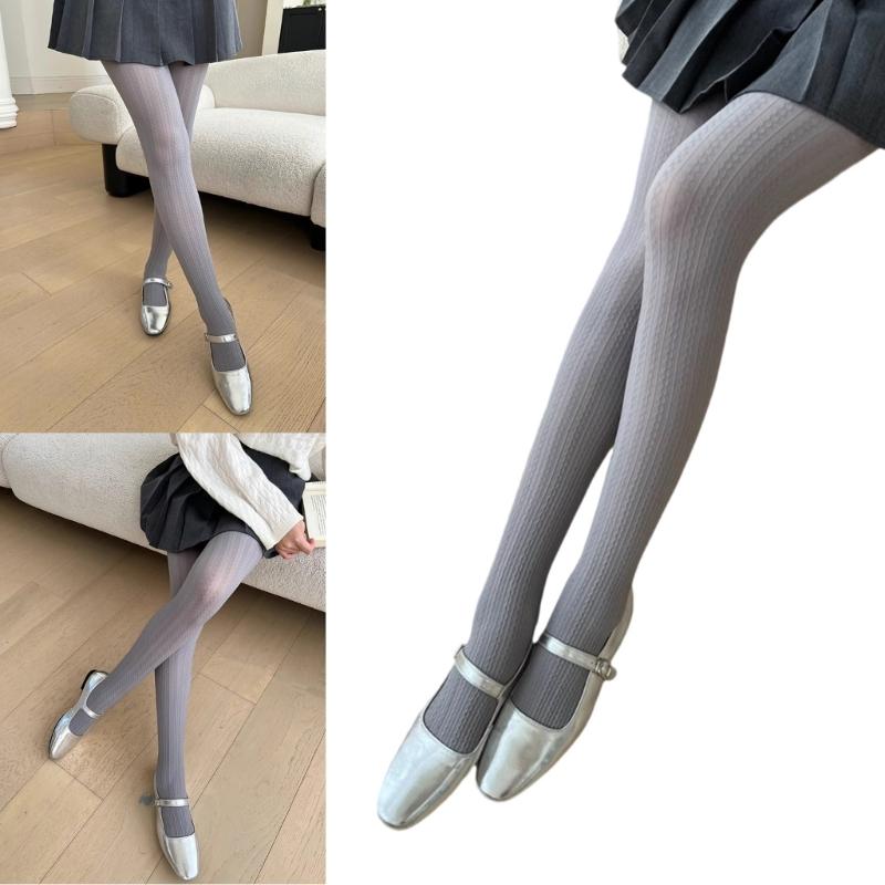 Women Spring Fall Elegant Embossed Twisted Pattern Opaque Tights Stockings Medium Thick Plain Pantyhose Hosiery Leggings