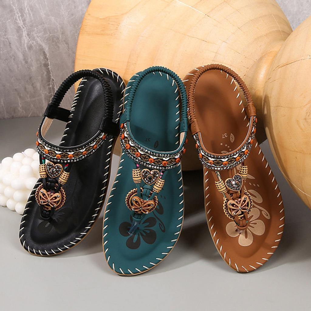 Bohemian Sandals Women'S Thin Soled Thong Sandal With Elastic Straps Comfortable Soft Sole And Cutout Slingback Sandalias