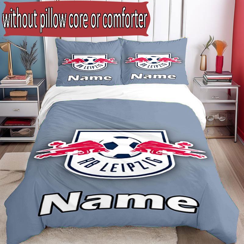 3-teiliges Bettbezug-Set (1 * Bettbezug + 2 * Kissenbezug, ohne Kern), Benutzerdefiniertes Namens-RB Leipzig-Muster Bettwäscheset, Heimschlafzimmer Dekor Geschenk