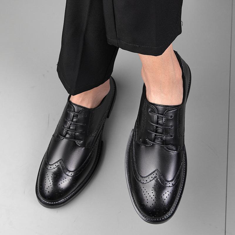 Brand Mens Oxford Genuine Leather Shoes Black Brown Handmade Lace Up Round Head Dress Shoes Wedding Office Business Formal Shoes