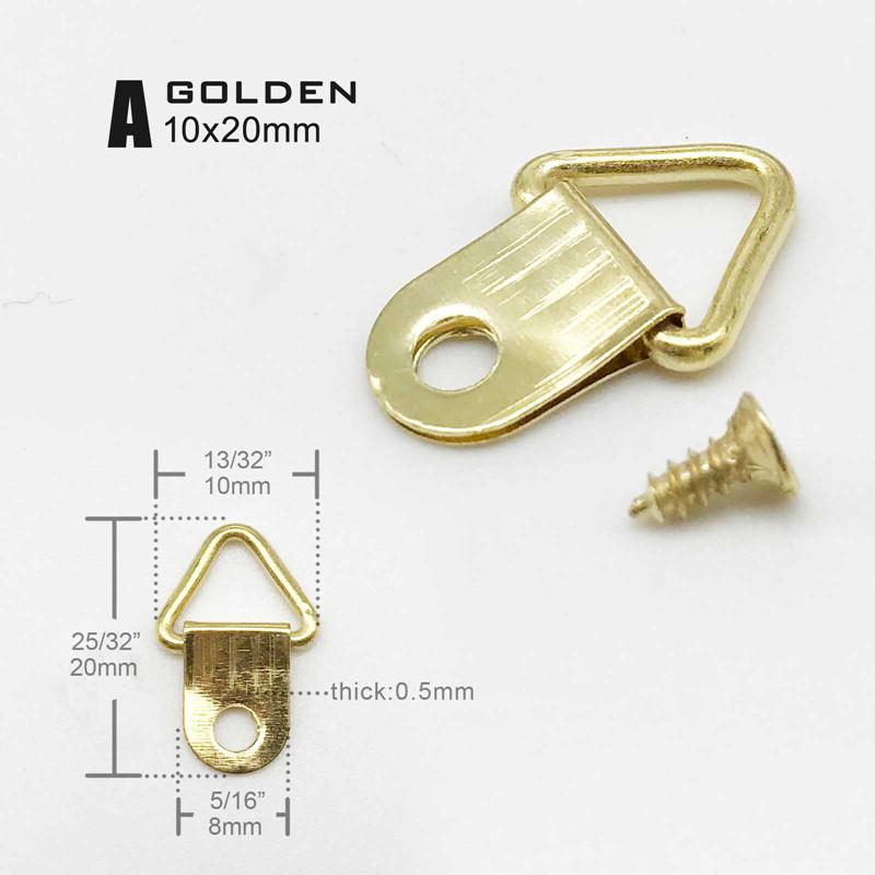 Golden Silver Black Triangle D-Ring Hanging Oil Painting Mirror Picture Frame Hanger Art Work Photo Wall Hook with Screws