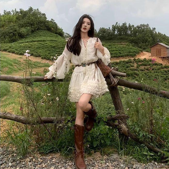 

Lantern Sleeve Sweet French Temperament Short Dress, 2026 Spring/Summer Collection S (Recommended for 80-95 jin)