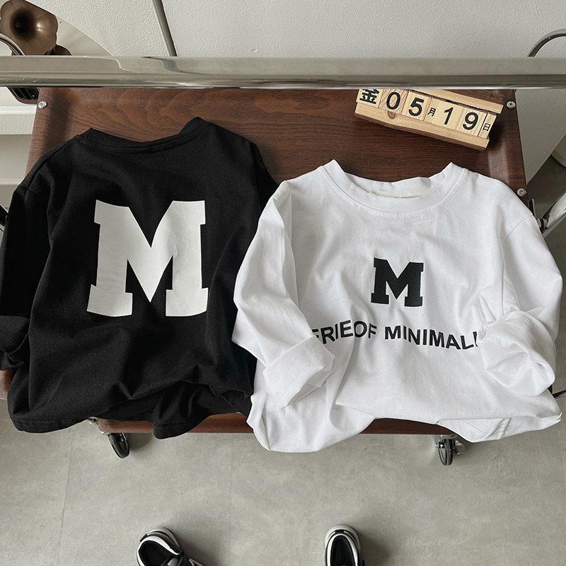 Boys Korean Cotton Long Sleeve T Shirt Spring Autumn Cool Letter Print Base Layer Kids Fashion Trendy Top 90